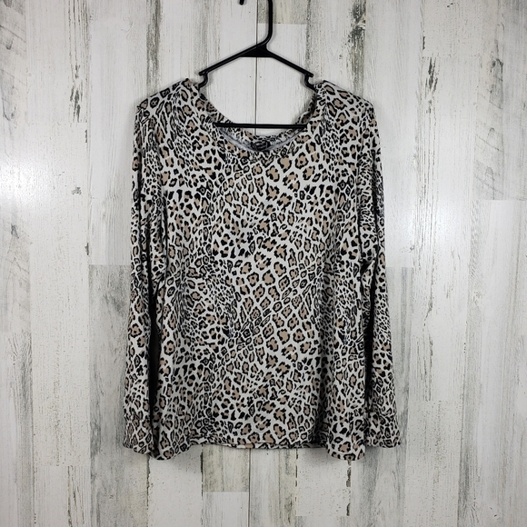 tart intimates cheetah print long sleeve pajama shirt women's size large - Picture 1 of 8
